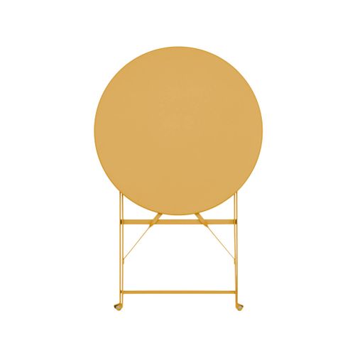 Table De Jardin Bistrot Pliante Métal + 2 Assises Ocre D.60 X 70cm. Acier Thermolaqué