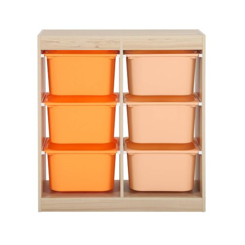 Meuble De Rangement Enfant 6 Bacs De Rangement En Plastique Orange Pêche - Sora
