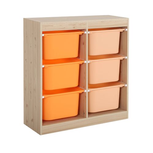 Meuble De Rangement Enfant 6 Bacs De Rangement En Plastique Orange Pêche - Sora