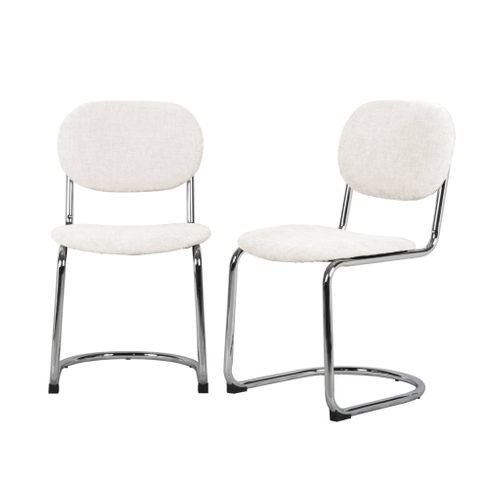 Lot De 2 Chaises Cantilever Arrondie Métal. Tissu Chenille Beige Et Pieds Chromés - L 47 X P 54.5 X