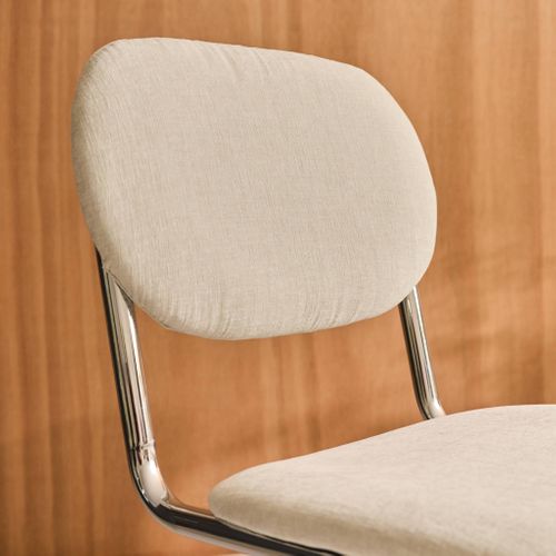 Lot De 2 Chaises Cantilever Arrondie Métal. Tissu Chenille Beige Et Pieds Chromés - L 47 X P 54.5 X