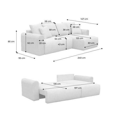Canapé D'angle Convertible Réversible 3 Places Velours Côtelé Taupe Avec Coffre De Rangement - Almo