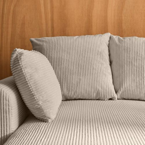 Canapé D'angle Convertible Réversible 3 Places Velours Côtelé Taupe Avec Coffre De Rangement - Almo