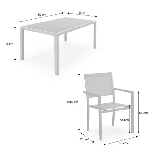 Salon De Jardin En Aluminium Et Textilène - Capua - Kaki - 6 Places - 1 Grande Table Rectangulaire.
