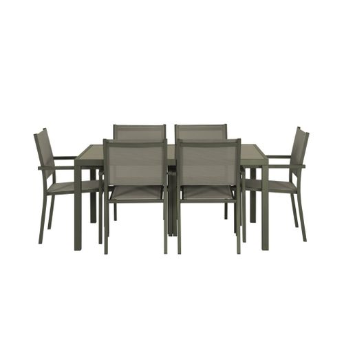 Salon De Jardin En Aluminium Et Textilène - Capua - Kaki - 6 Places - 1 Grande Table Rectangulaire.