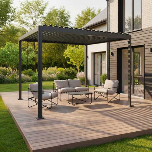 Pergola Bioclimatique Anthracite Aluminium Et Acier Lames Orientables 3x3m - Imperial