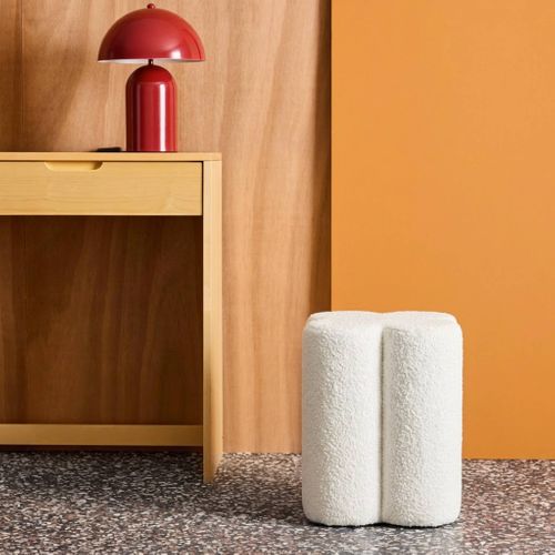 Pouf Tabouret Trèfle Bouclette Blanc D.38 X H 40cm - Clover