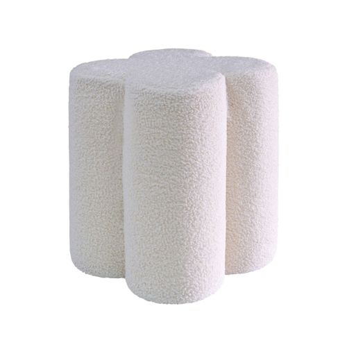 Pouf Tabouret Trèfle Bouclette Blanc D.38 X H 40cm - Clover
