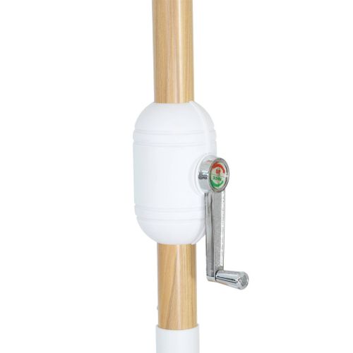 Parasol Droit Rond Rayures Beige D.293cm Mât Central En Aluminium Imitation Bois. Orientable Et