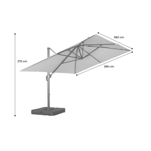 Parasol Déporté Rectangulaire 3x4m + Dalles à Lester 50x50cm Gris - Wimereux + Fixeo