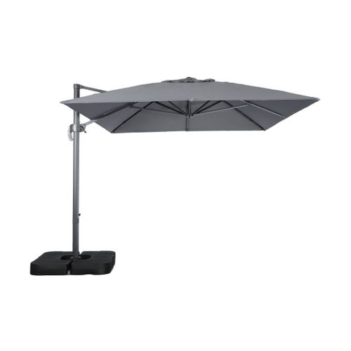Parasol Déporté Rectangulaire 3x4m + Dalles à Lester 50x50cm Gris - Wimereux + Fixeo