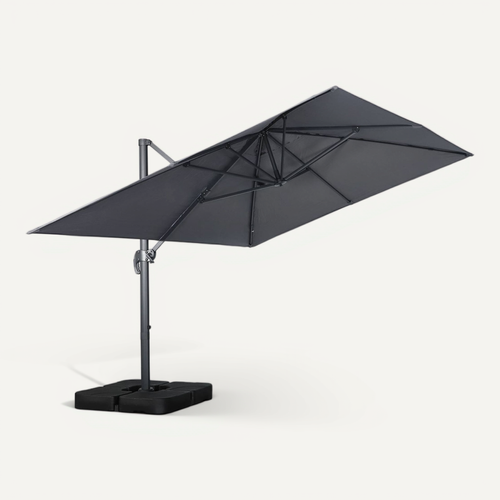 Parasol Déporté Rectangulaire 3x4m + Dalles à Lester 50x50cm Gris - Wimereux + Fixeo