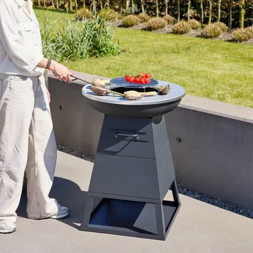 Brasero Barbecue D.59cm Noir Avec Grille De Cuisson Et Espace De Rangement - Izalco