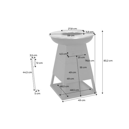 Brasero Barbecue D.59cm Noir Avec Grille De Cuisson Et Espace De Rangement - Izalco