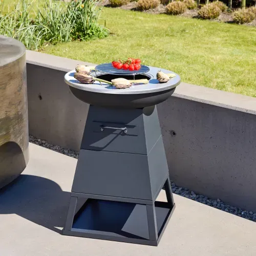 Brasero Barbecue D.59cm Noir Avec Grille De Cuisson Et Espace De Rangement - Izalco