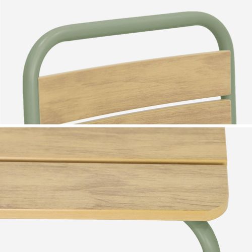 Table De Jardin Enfant Acier Et Décor Bois + 4 Assises Vert De Gris - Suzie