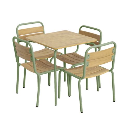 Table De Jardin Enfant Acier Et Décor Bois + 4 Assises Vert De Gris - Suzie