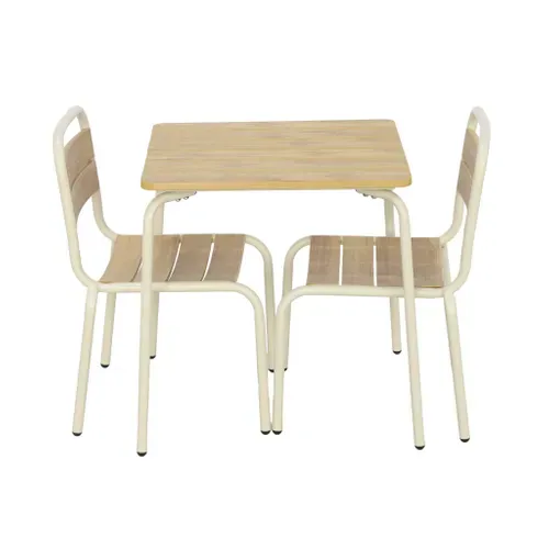Table De Jardin Enfant Acier Et Décor Bois + 2 Assises Beige - Suzie