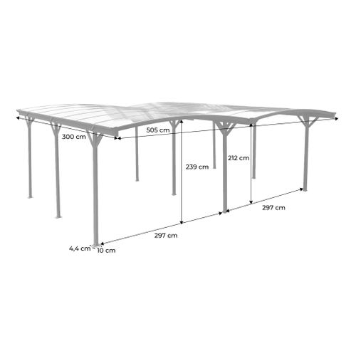 Carport Avec Extension 30m² Aluminium Anthracite Et Polycarbonate - Le Mans 5x6m - Abri De Voiture