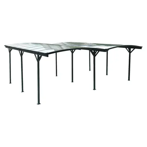 Carport Avec Extension 30m² Aluminium Anthracite Et Polycarbonate - Le Mans 5x6m - Abri De Voiture