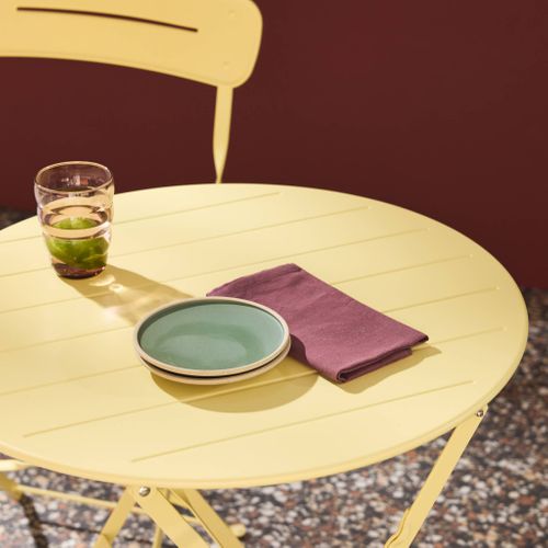 Table De Jardin Bistrot Pliante Ronde Acier + 2 Assises Jaune - Balconea