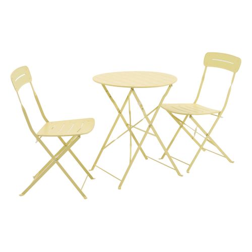 Table De Jardin Bistrot Pliante Ronde Acier + 2 Assises Jaune - Balconea