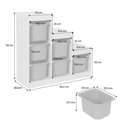 Meuble De Rangement Enfant Escalier 6 Bacs De Rangement Décor Bois Naturel Et Beige - Sora