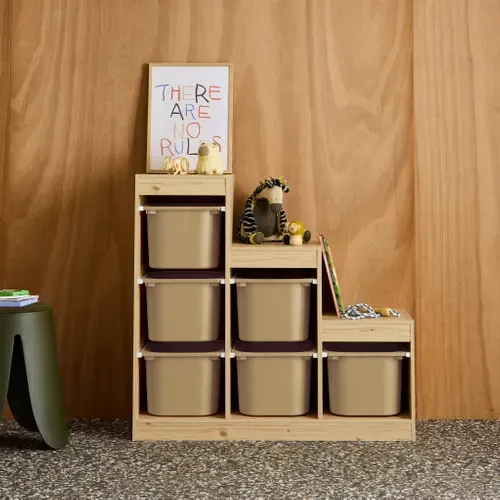 Meuble De Rangement Enfant Escalier 6 Bacs De Rangement Décor Bois Naturel Et Beige - Sora