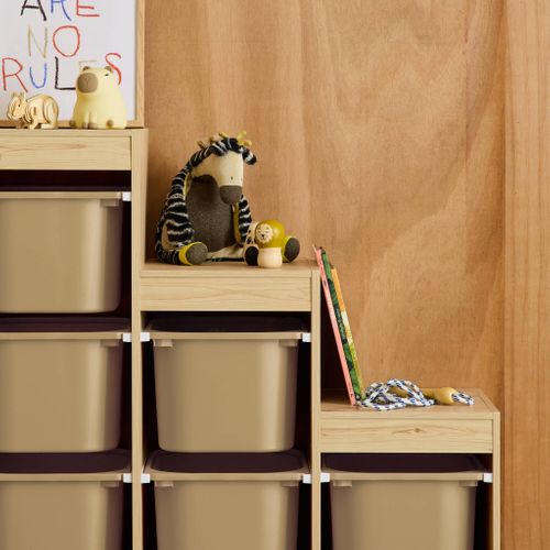 Meuble De Rangement Enfant Escalier 6 Bacs De Rangement Décor Bois Naturel Et Beige - Sora