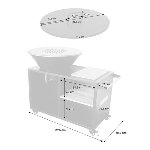 Brasero De Cuisson D.80cm Avec Grille De Cuisson. Espace De Rangement Et Couvercle. L 138 X P 82 X H