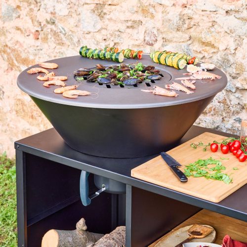 Brasero De Cuisson D.80cm Avec Grille De Cuisson. Espace De Rangement Et Couvercle. L 138 X P 82 X H