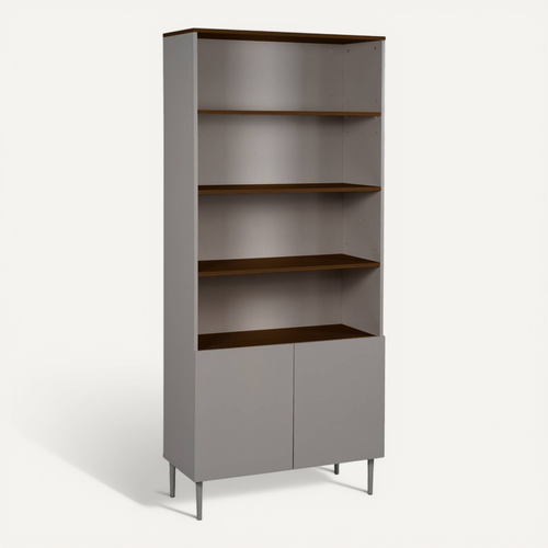 Etagère. Bibliothèque Métal Et Décor Bois 6 Niveaux Gris Et Noyer - Ashton