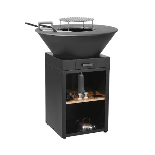 Brasero Barbecue D.81.5cm Avec Grille De Cuisson. Espace De Rangement. Couvercle Et Ustensiles