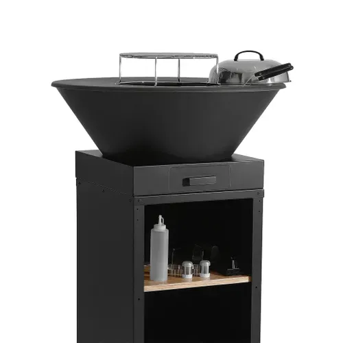 Brasero Barbecue D.81.5cm Avec Grille De Cuisson. Espace De Rangement. Couvercle Et Ustensiles