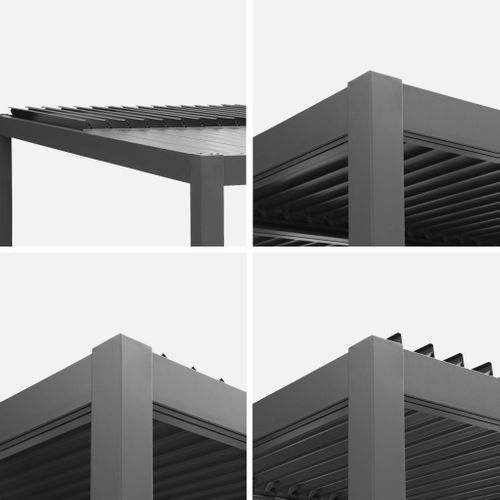 Pergola Bioclimatique Aluminium Et Acier 3x3m + Bar 3m Anthracite Palace