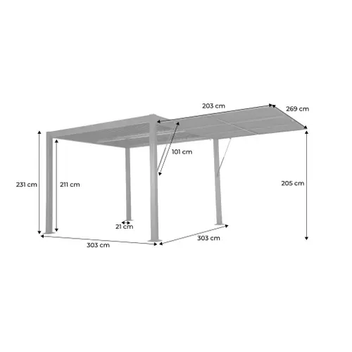 Pergola Bioclimatique Aluminium Et Acier 3x3m + Auvent 3m Anthracite Palace