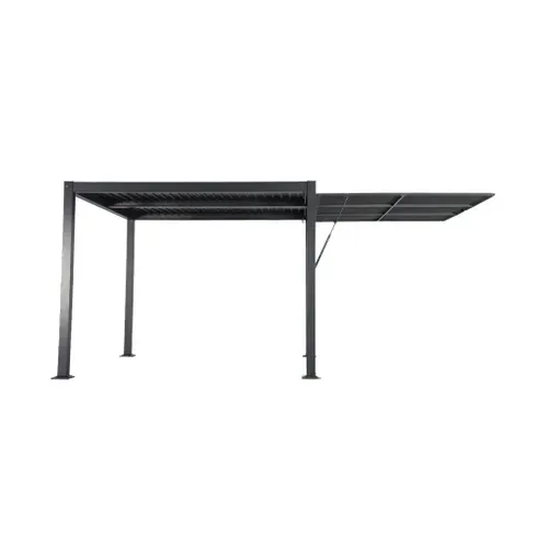 Pergola Bioclimatique Aluminium Et Acier 3x3m + Auvent 3m Anthracite Palace