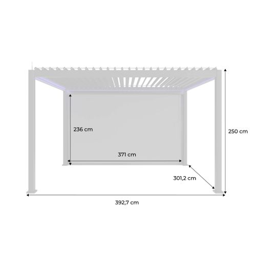 Pergola Bioclimatique électrique 4x3m. Aluminium. à Lames Orientables Avec éclairage LED + Store 4m