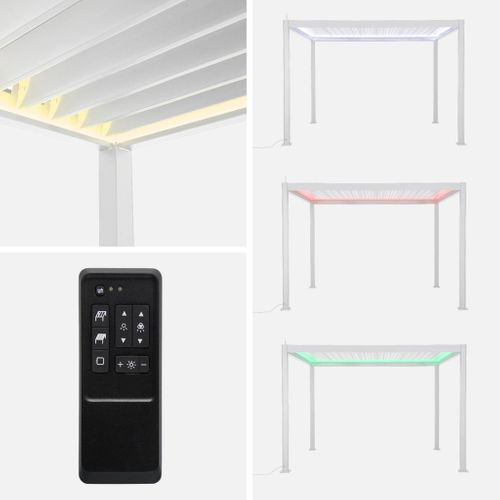 Pergola Bioclimatique électrique 4x3m. Aluminium. à Lames Orientables Avec éclairage LED + Store 4m
