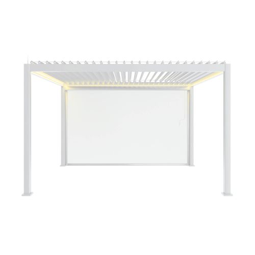 Pergola Bioclimatique électrique 4x3m. Aluminium. à Lames Orientables Avec éclairage LED + Store 4m