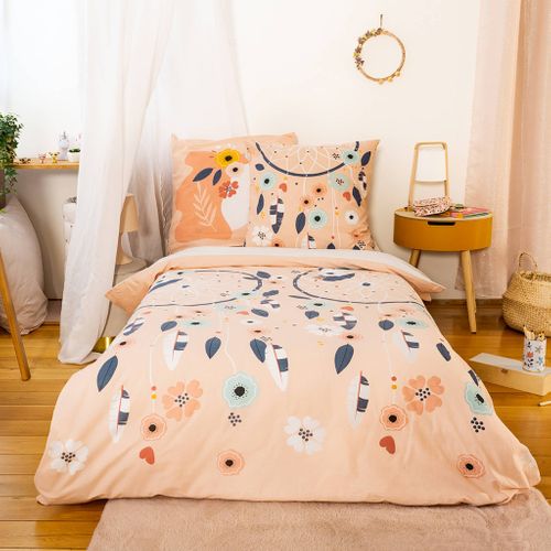 Parure De Lit Coton Réversible Imprimé Attrape Rêve Et Licorne 1 Place 140x200cm - Ysia