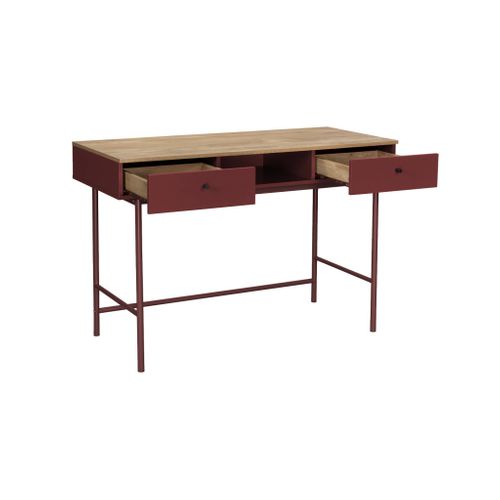 Bureau Décor Bois Et Fer 2 Tiroirs 1 Casier Bordeaux - William