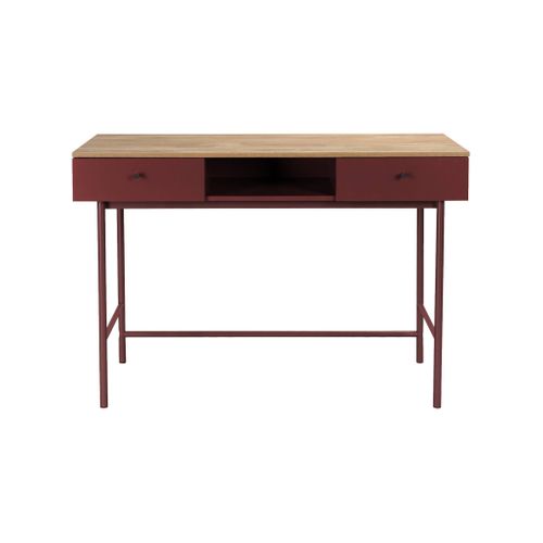 Bureau Décor Bois Et Fer 2 Tiroirs 1 Casier Bordeaux - William