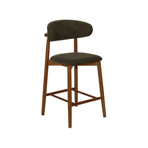 Lot De 2 Tabourets De Bar En Bois D'hévéa Noyer Et Tissu Chenille Kaki - Paola