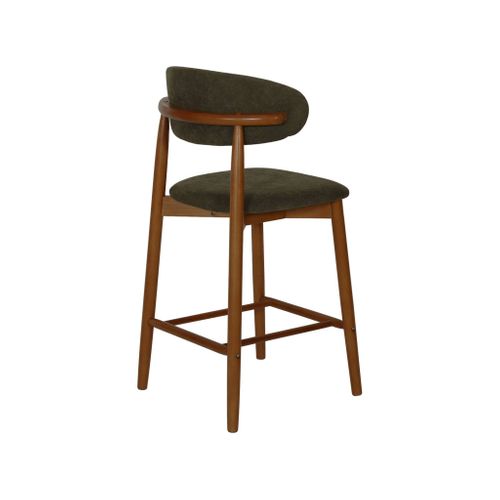 Lot De 2 Tabourets De Bar En Bois D'hévéa Noyer Et Tissu Chenille Kaki - Paola