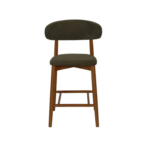 Lot De 2 Tabourets De Bar En Bois D'hévéa Noyer Et Tissu Chenille Kaki - Paola