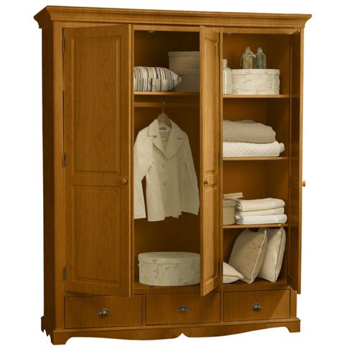 Armoire Penderie Pin Miel 3 Portes 3 Tiroirs 6 Niches L 164.3 H 194.8 P 54.5 Cm