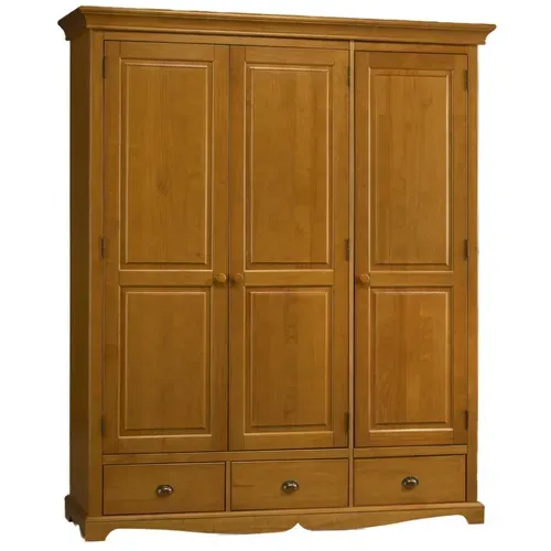 Armoire Penderie Pin Miel 3 Portes 3 Tiroirs 6 Niches L 164.3 H 194.8 P 54.5 Cm
