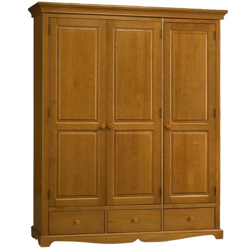 Armoire Penderie Pin Miel 3 Portes 3 Tiroirs 6 Niches L 164.3 H 194.8 P 54.5 Cm