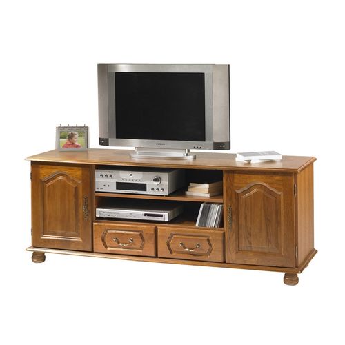 Meuble TV 70 Pouces Chêne Rustique 2 Portes 2 Tiroirs L 158.8 H 60.3 P 46 Cm
